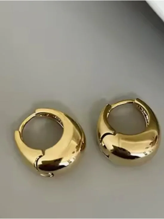 Classic Gold Huggie Hoop Earrings - Polished Gold Stainless Steel - Picture 2 of 4